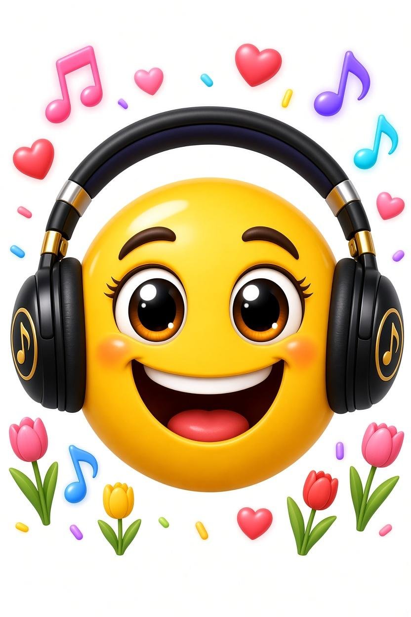 Amsterboek Smiley luistert naar muziek met lieve hartjes en tulpjes